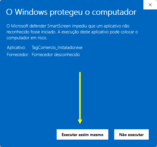 Passo 2: clique em Executar assim mesmo